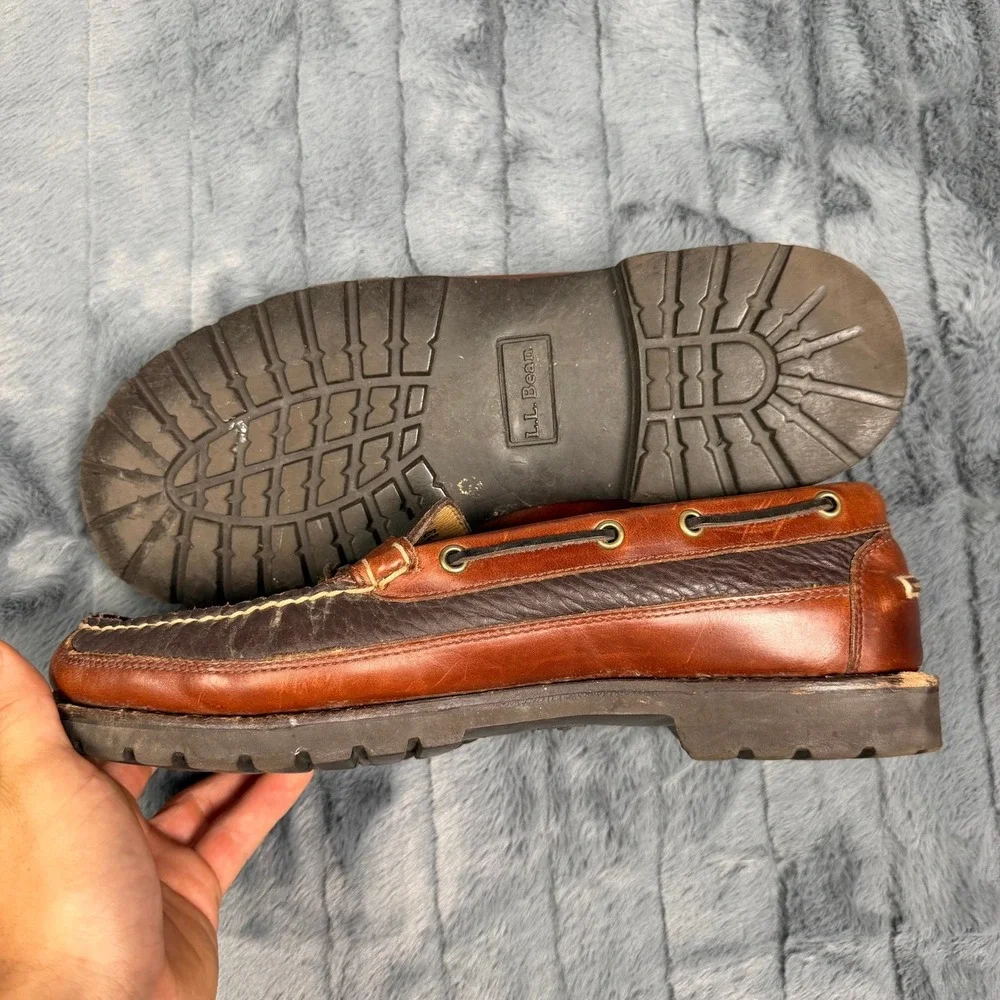 LL Bean Mens Eastport Handsewn Ranger Moc Brown Leather Boat Shoes 11.5 EE